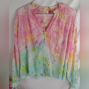 Anthropologie Pilcro Top sz XL pink and teal tie dye
